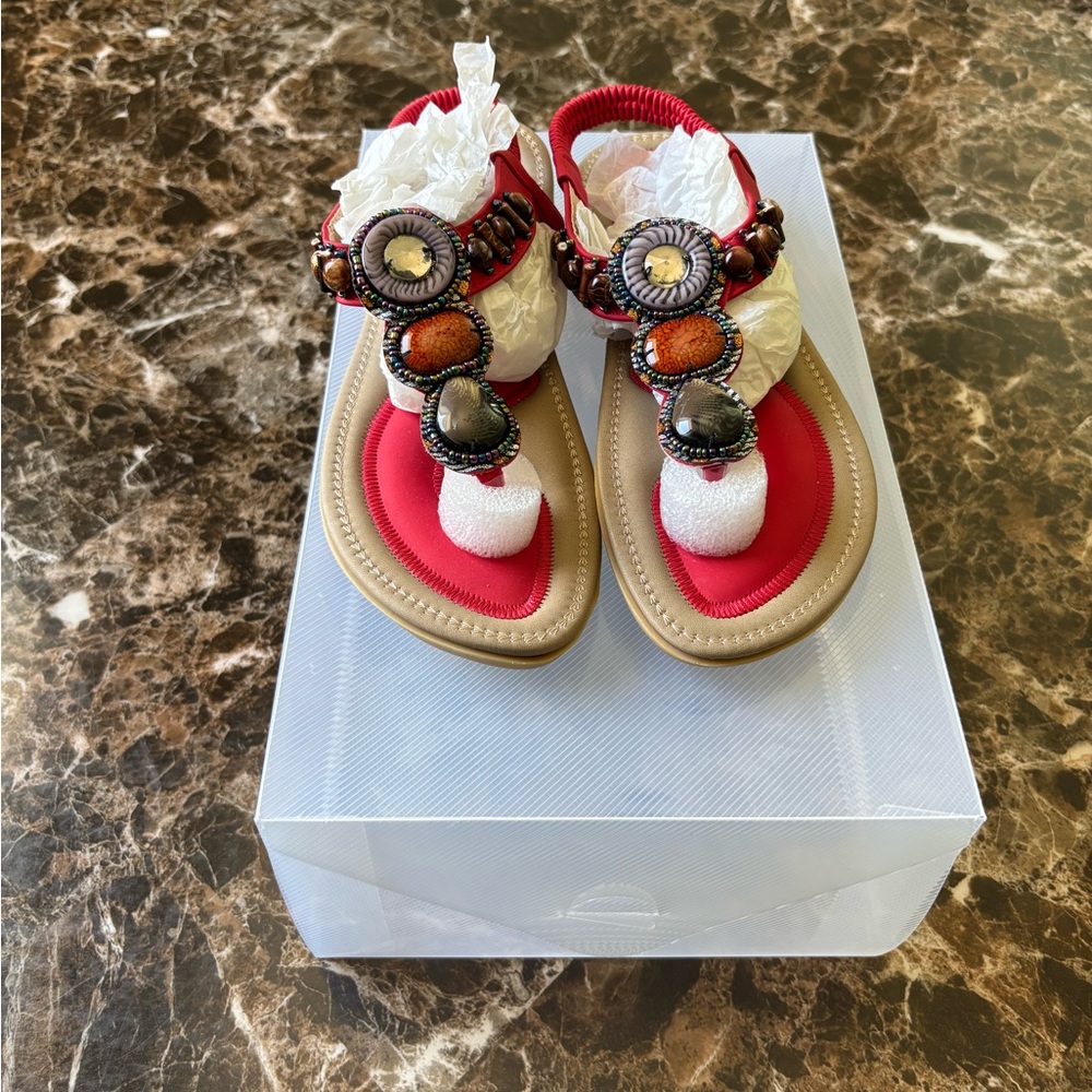 SOLD - Red Beaded Sandals